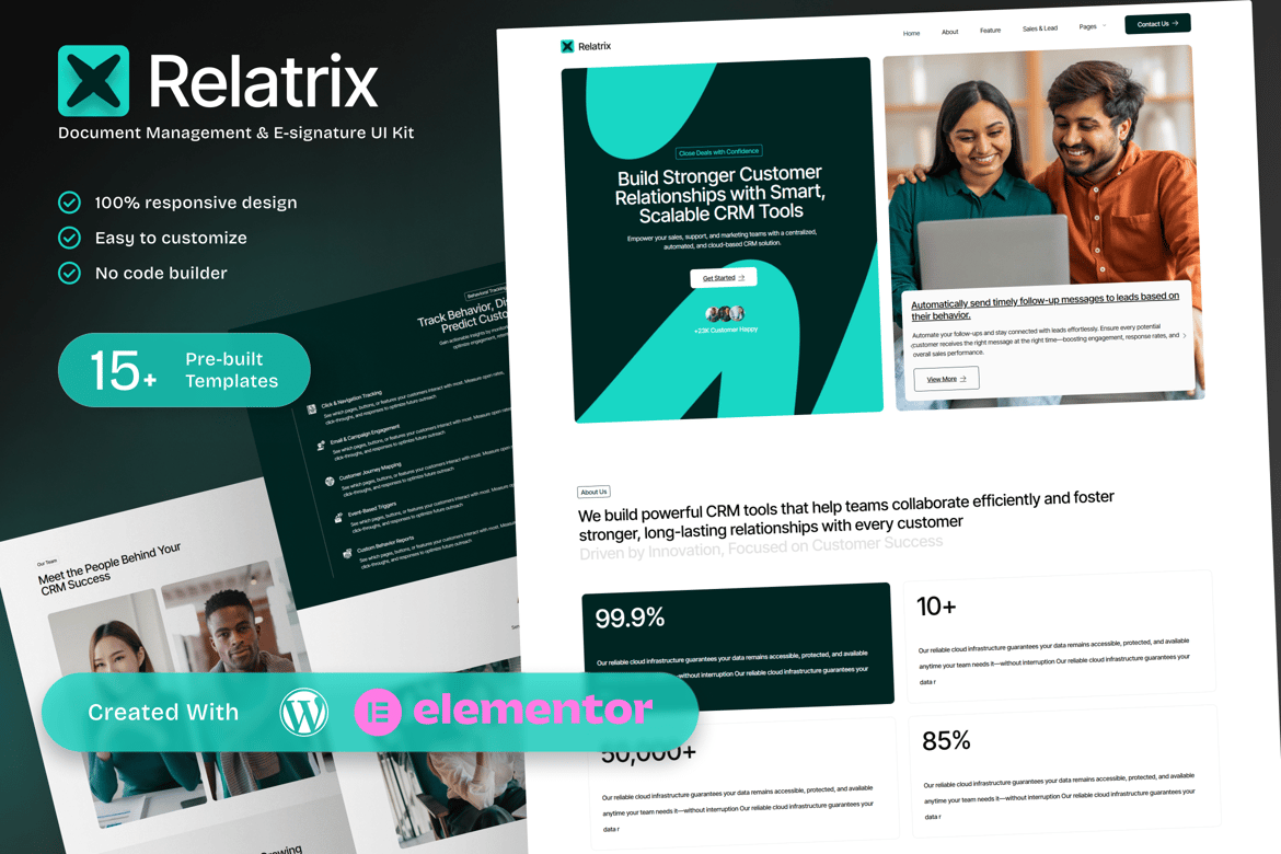 Download Relatrix – CRM SAAS Platform Elementor Template Kit for Customer Relationship Solutions