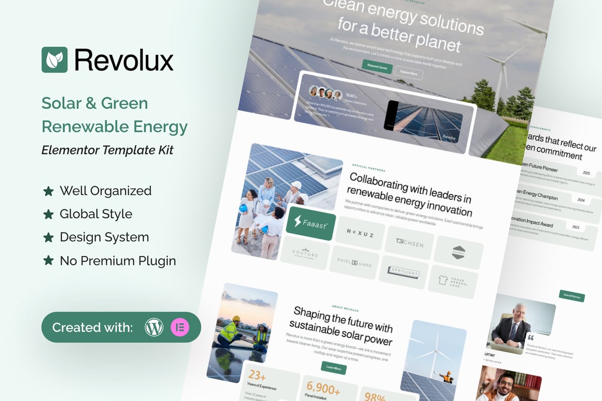 Download Revolux - Solar & Green Renewable Energy Elementor Template Kit