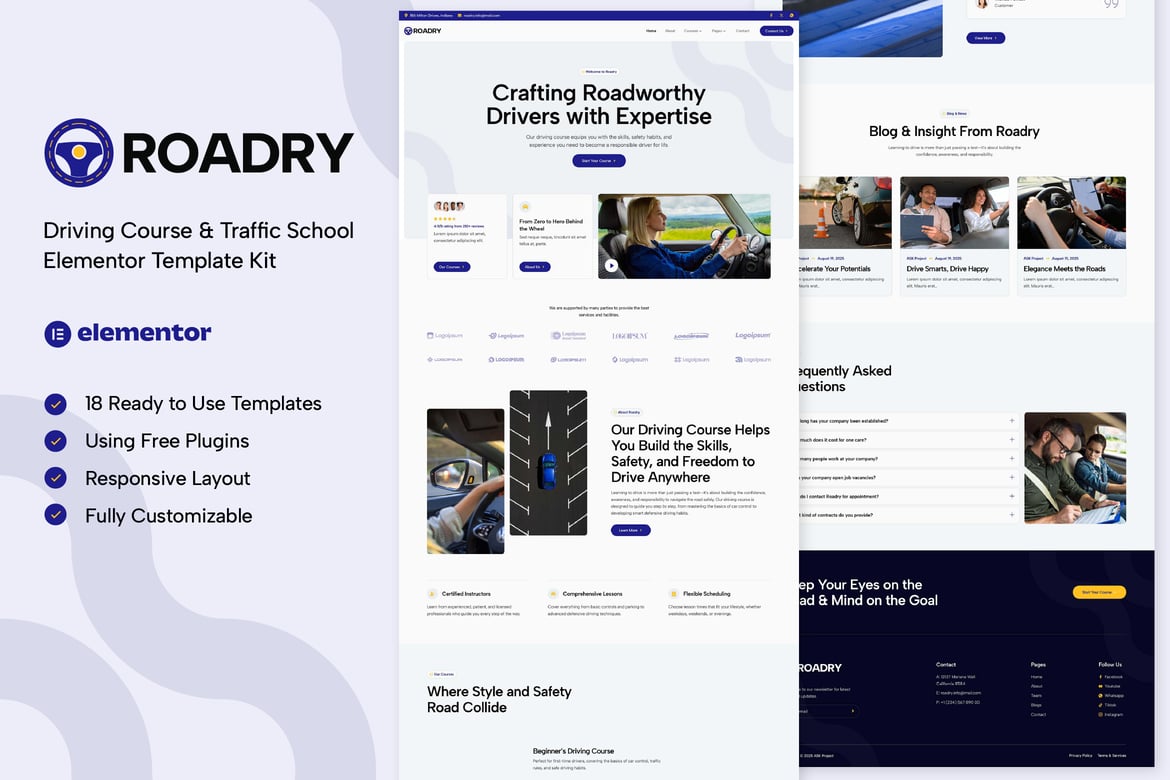 Download Roadry - Driving Course & Traffic School Elementor Template Kit