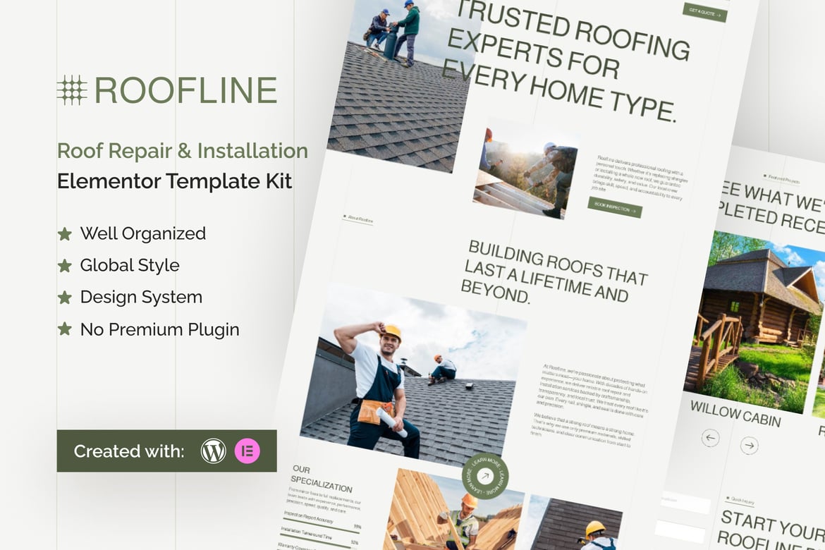 Download Roofline  - Roof Repair & Installation  Elementor Template Kit