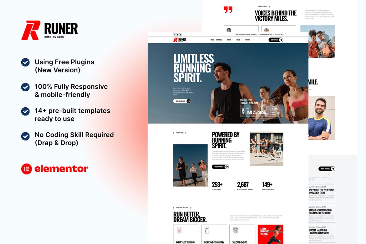Download Runer - Running Club, Marathon & Sports Events Elementor Template Kit