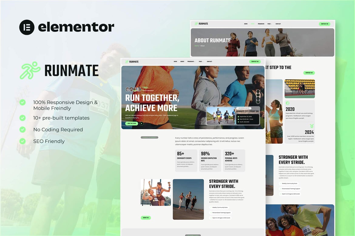 Download Runmate - Marathon Running Club & Sport Elementor Template Kit
