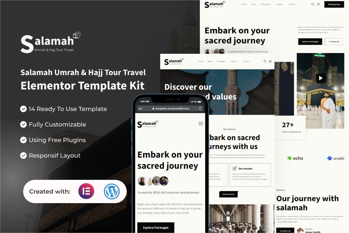 Download Salamah - Umrah & Hajj Tour Travel Elementor Template Kit