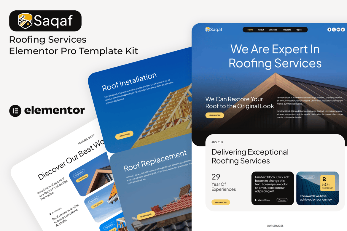 Download Saqaf - Roofing Services Elementor Pro Template Kit