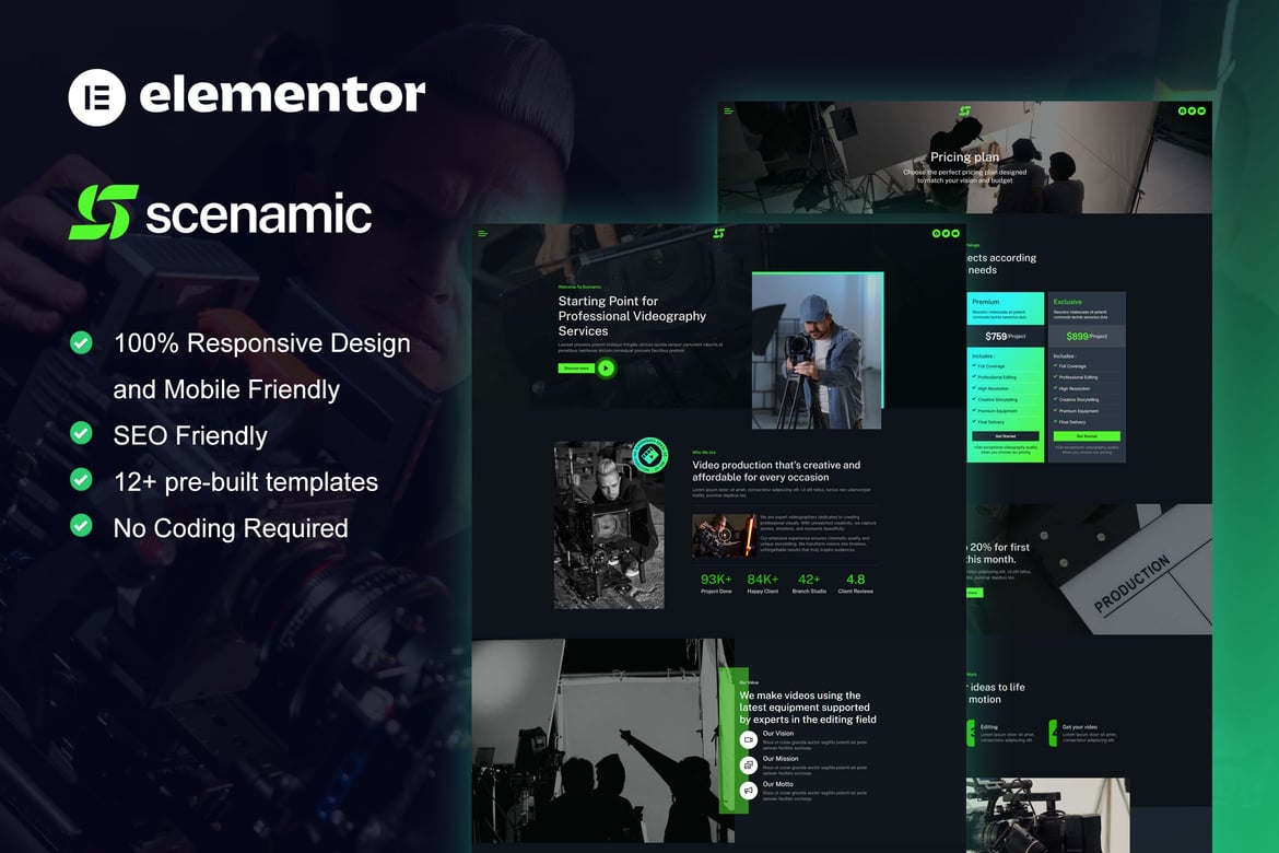 Download Scenamic - Video Production Service Elementor Template Kit
