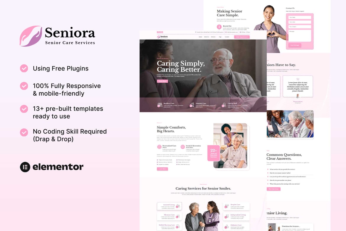Download Seniora - Senior Care Services Elementor Template Kit