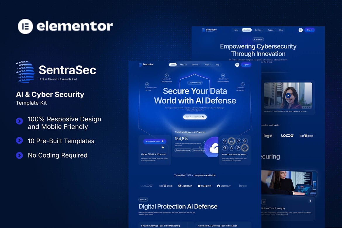 Download SentraSec - AI & Cyber Security Elementor Template Kit