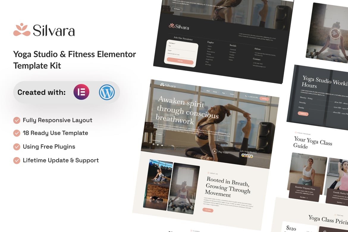 Download Silvara - Yoga Studio & Fitness Elementor Template Kit