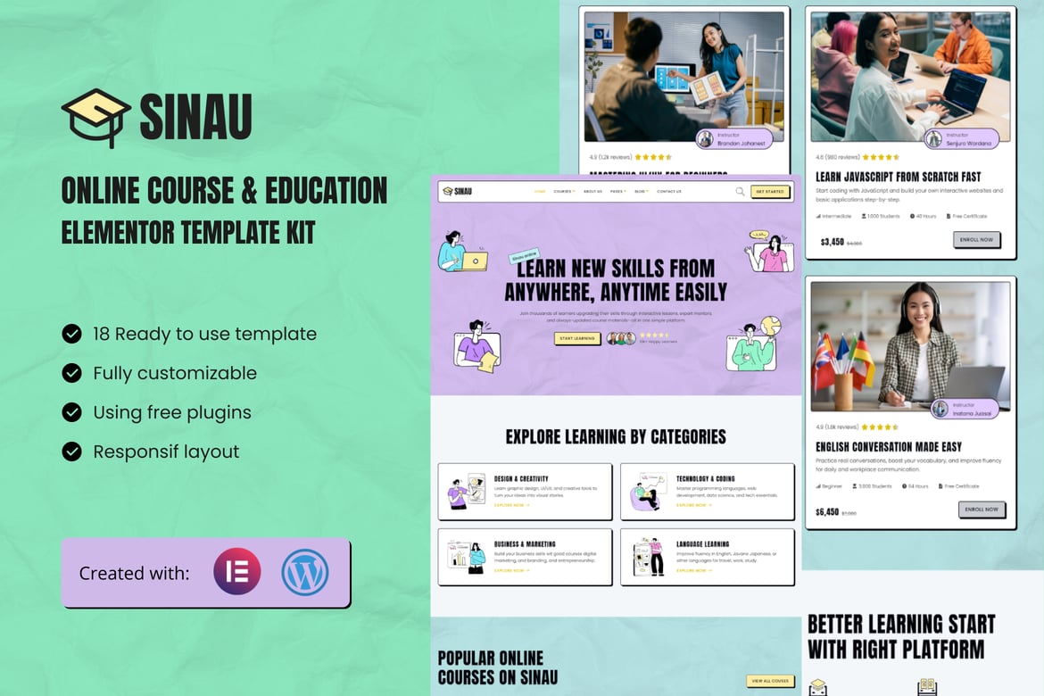 Download Sinau - Online Course & Education Elementor Template Kit