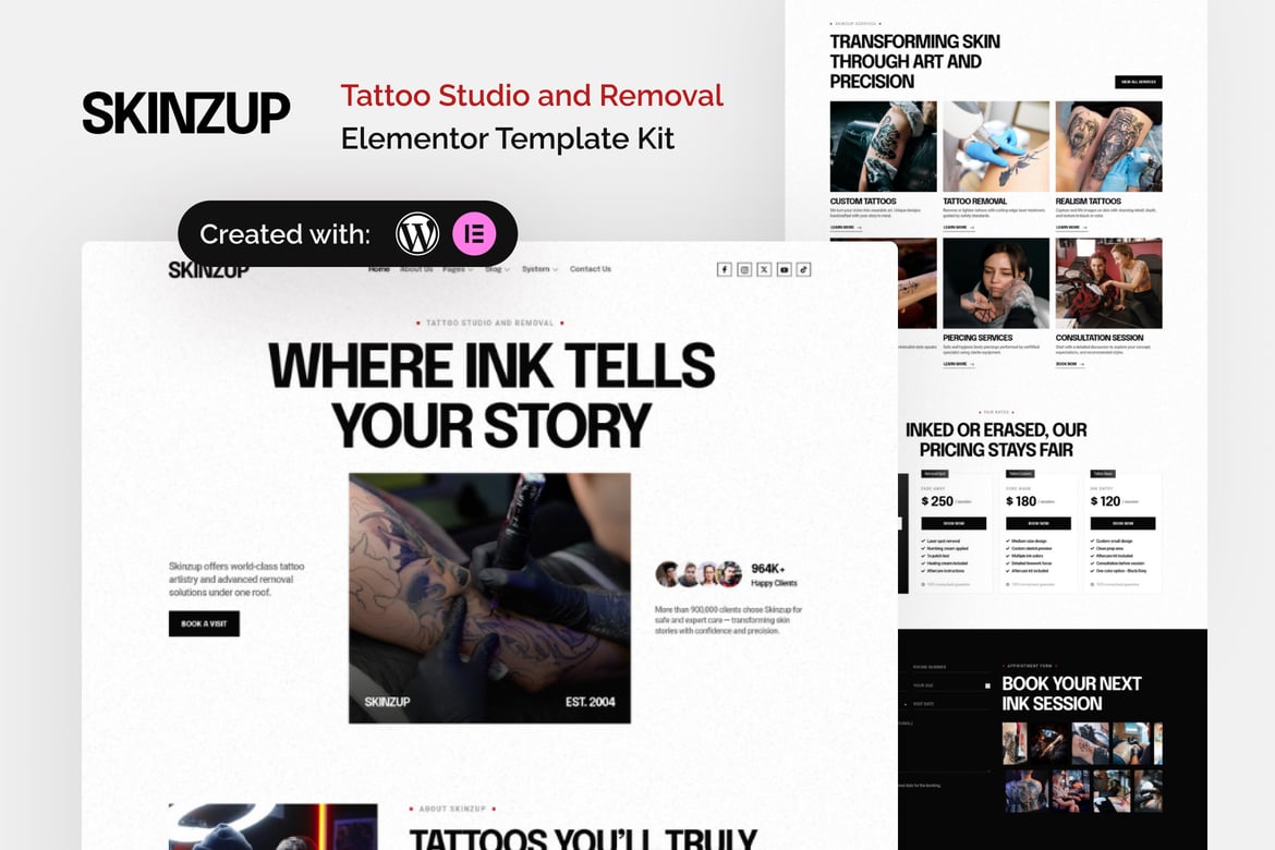 Download Skinzup - Tattoo Studio & Removal Elementor Template Kit