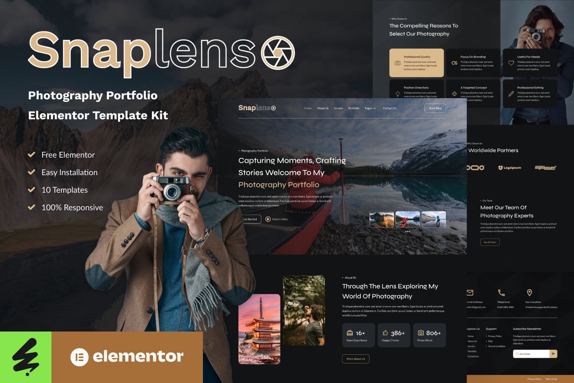 Download Snaplens - Photography & Portfolio Elementor Template Kit
