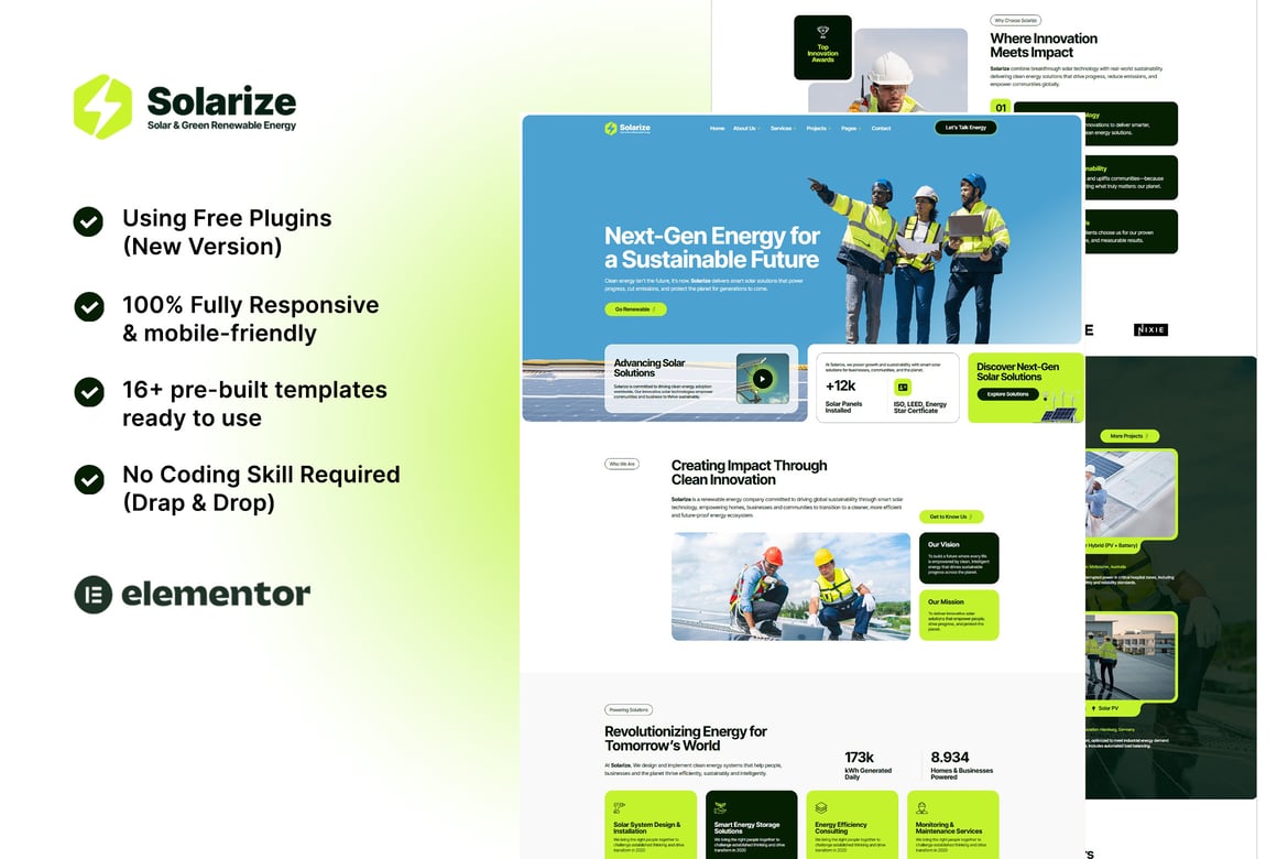 Download Solarize - Solar & Green Renewable Energy Elementor Template Kit