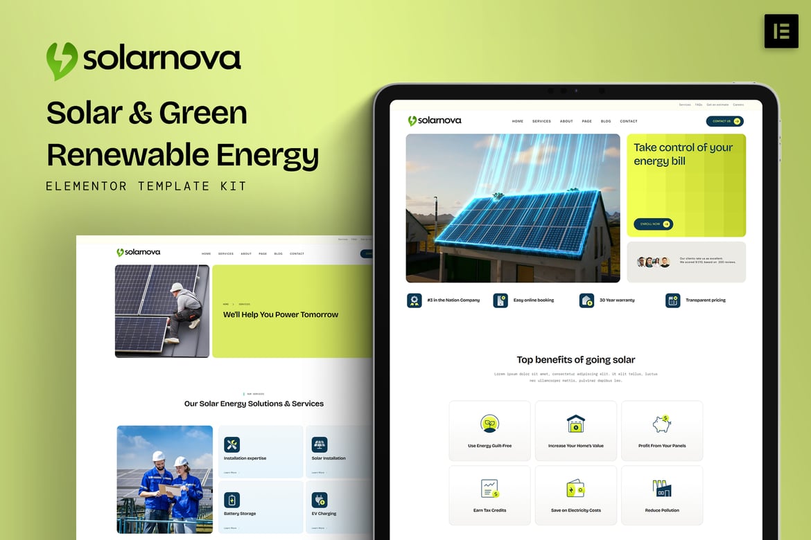 Download Solarnova - Solar & Green Renewable Energy Elementor Template Kit