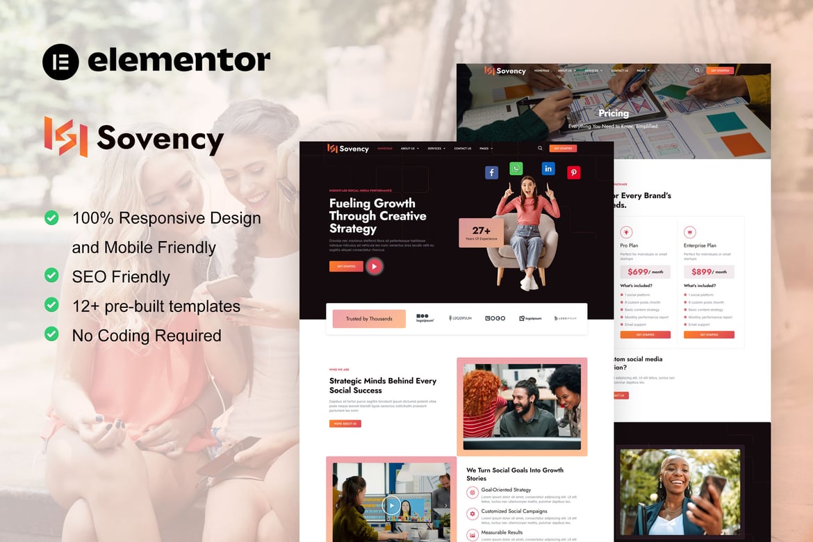 Download Sovency - Social Media Marketing Agency Elementor Pro Template Kit