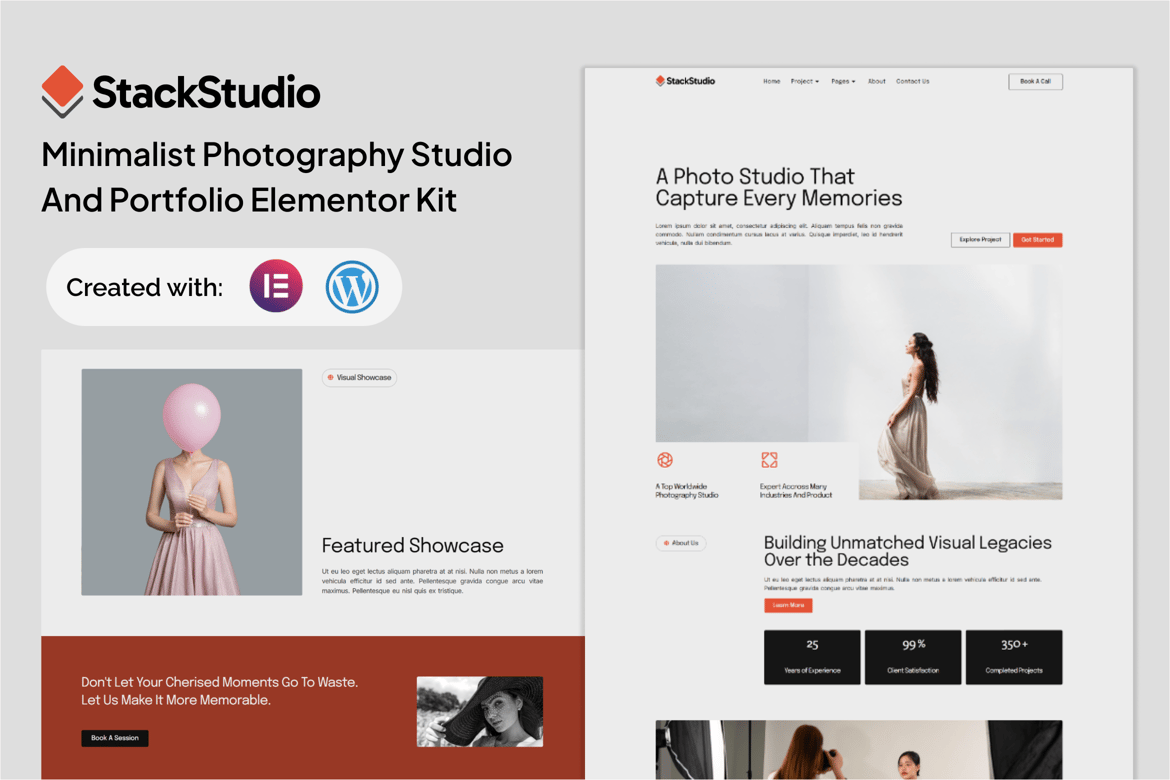 Download StackStudio - A Minimalist Photography Studio & Portfolio Elementor Kit