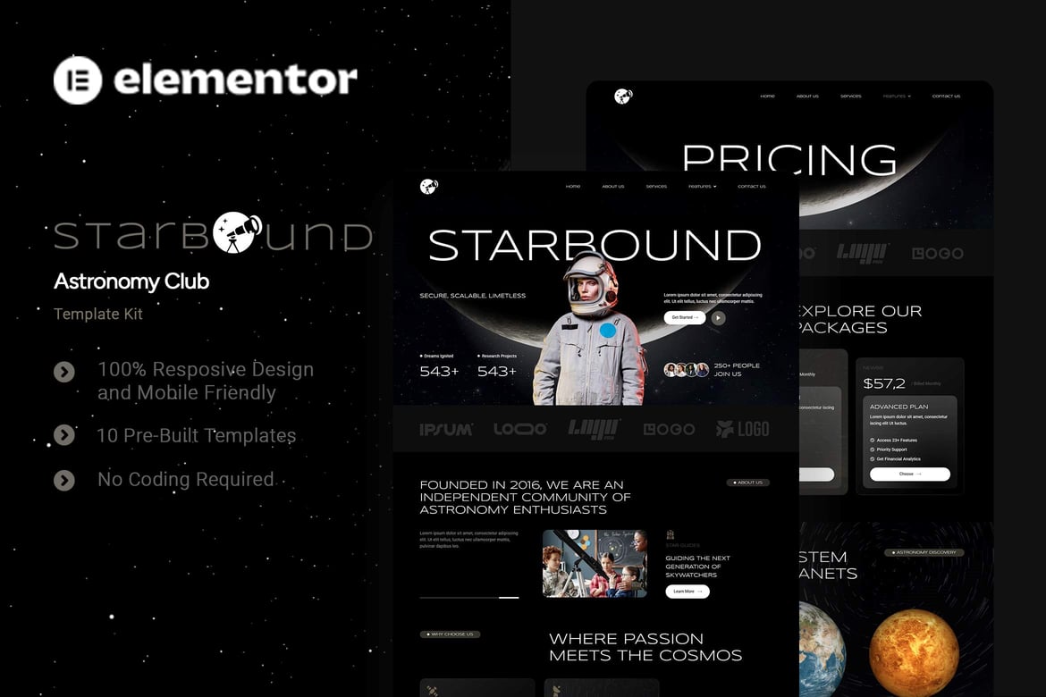 Download Starbound - Astronomy Club Elementor Template Kit
