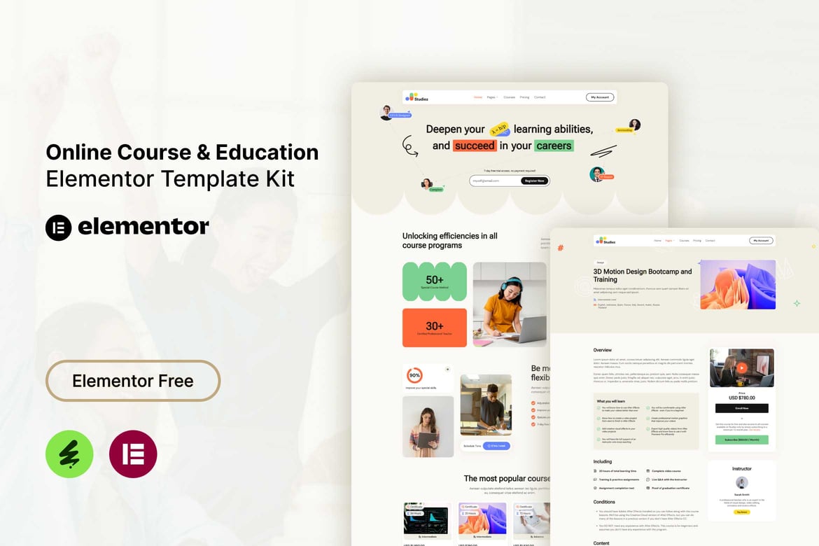 Download Studiez - Online Course & Education Elementor Template Kit