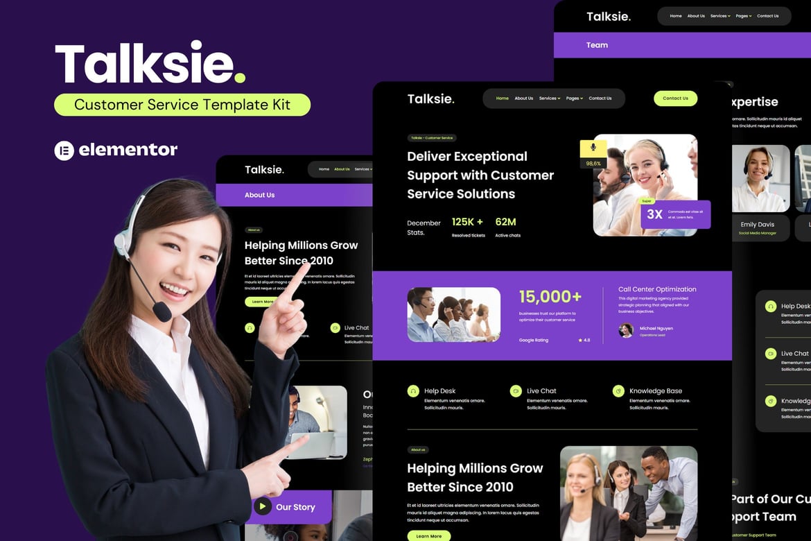 Download Talksie - Customer Service Website Elementor Template Kit
