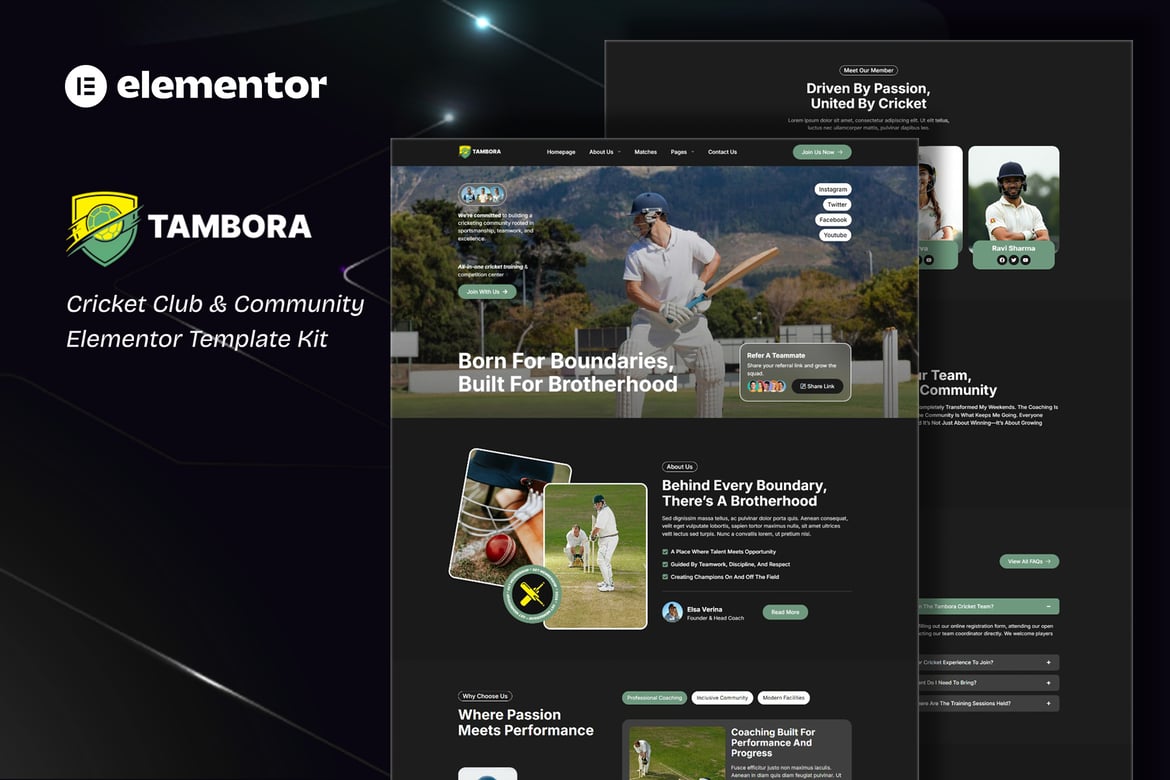 Download Tambora - Cricket Club & Community Elementor Template Kit
