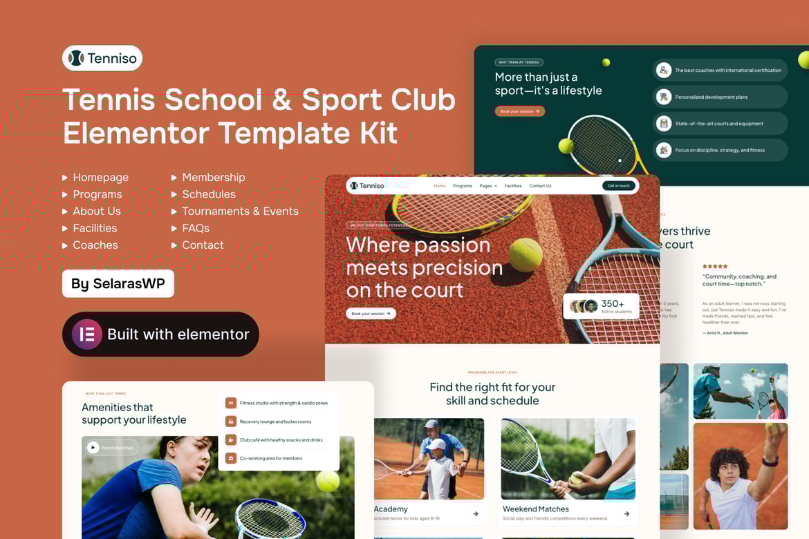 Download Tenniso - Tennis Schools & Sport Club Elementor Pro Template Kit