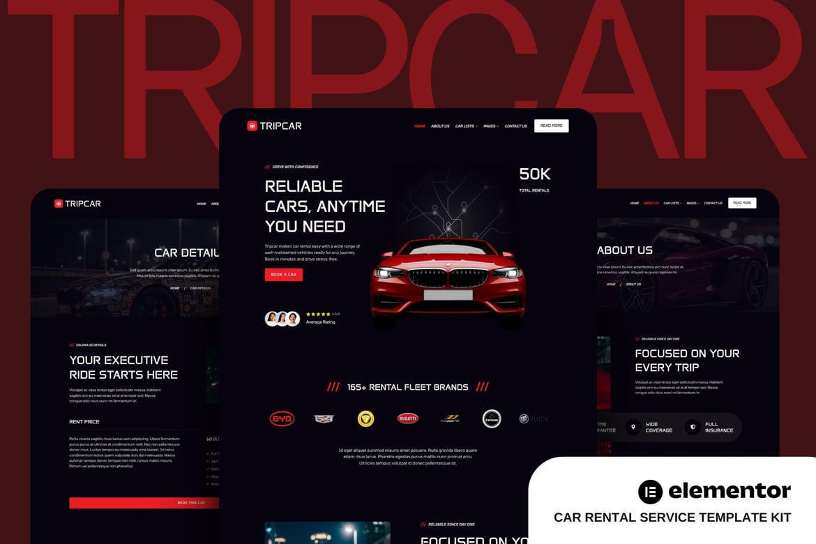 Download Tripcar - Car Rental Service Website Elementor Template Kit