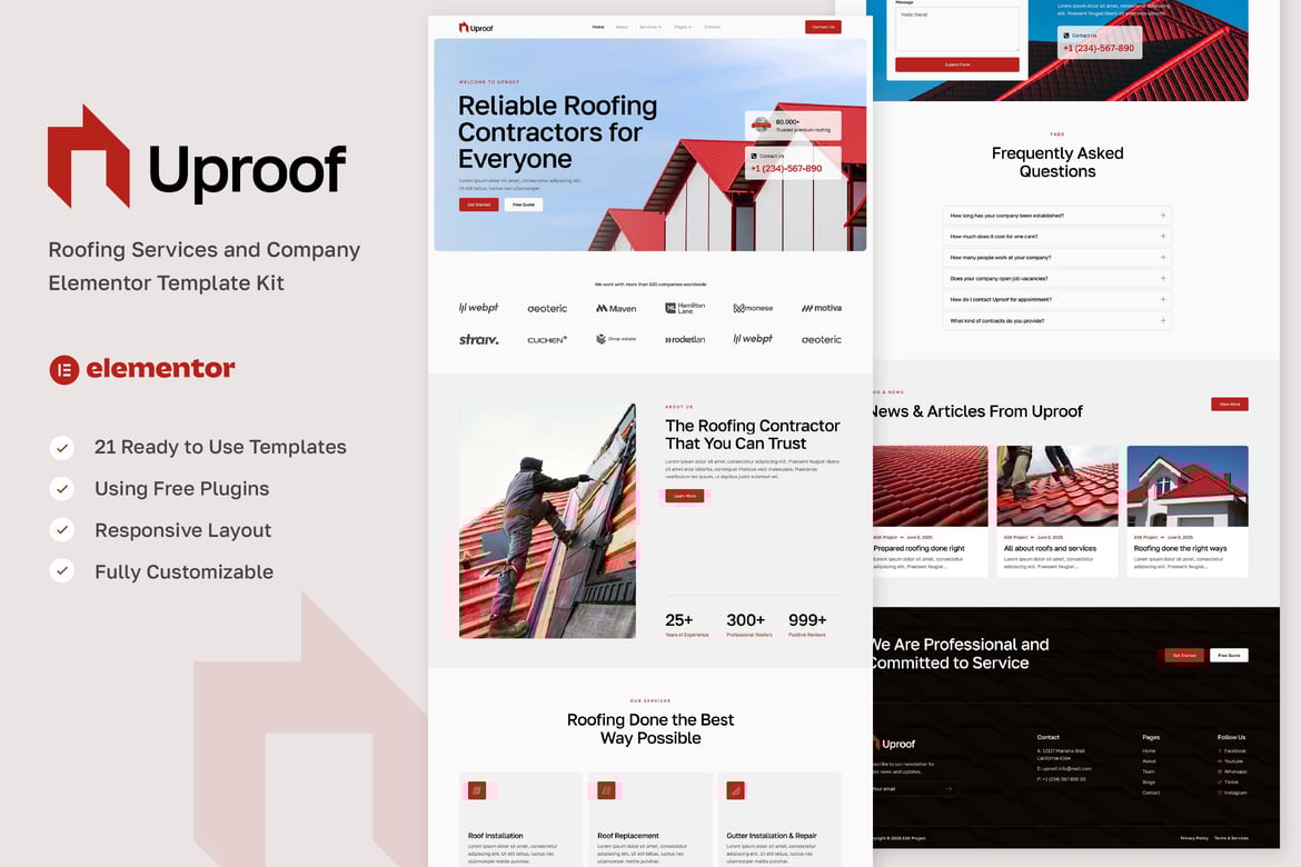 Download Uproof - Roofing Services & Company Elementor Template Kit