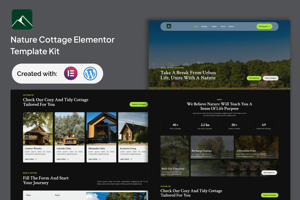 Download Veridian - Nature Cottage Elementor Template Kit