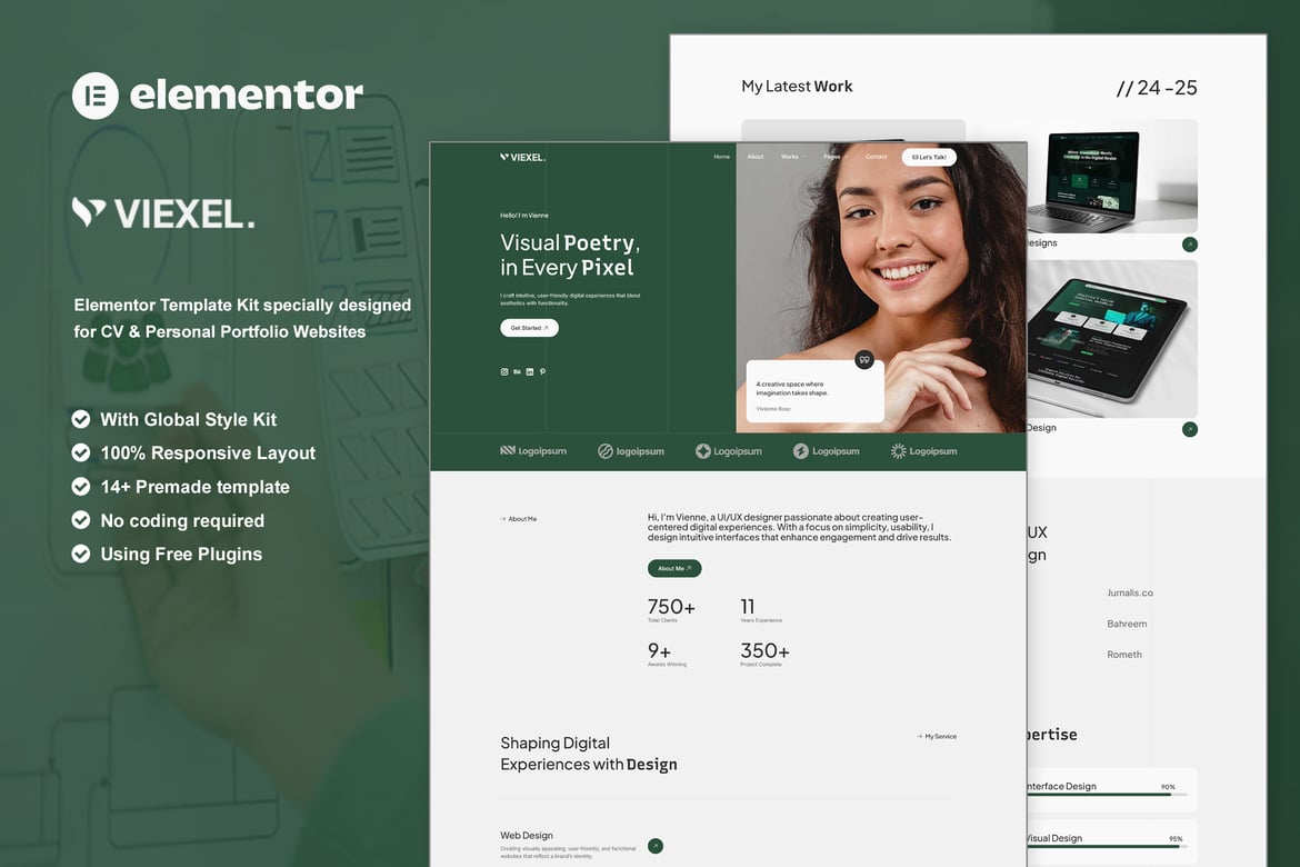 Download Viexel - CV & Personal Portfolio Elementor Template Kit