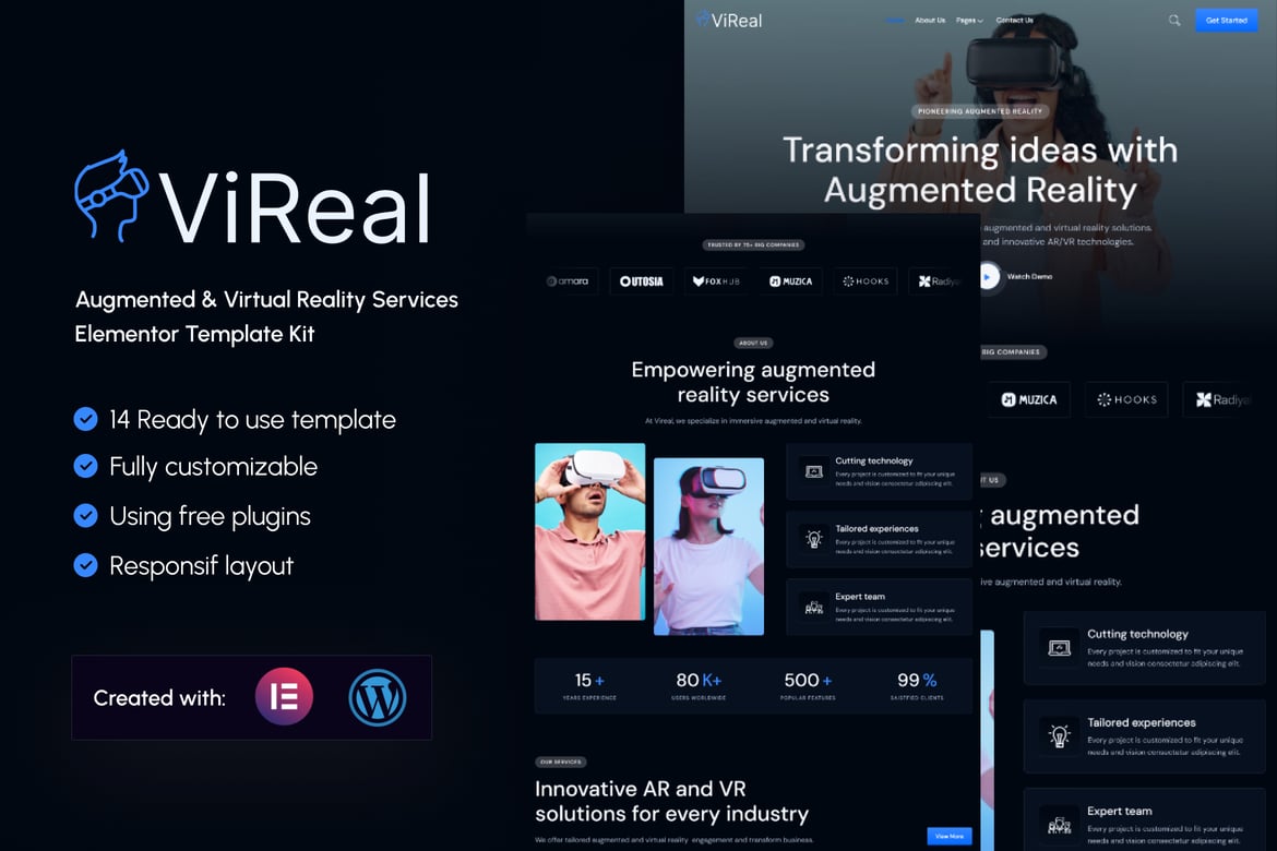 Download Vireal - Augmented & Virtual Reality Services Elementor Template Kit