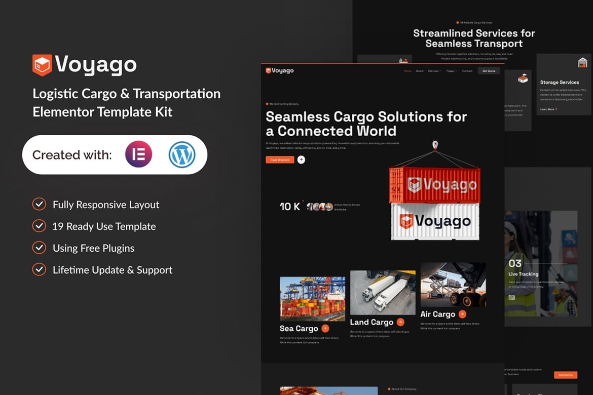 Download Voyago - Logistic Cargo & Transportation Elementor Template Kit