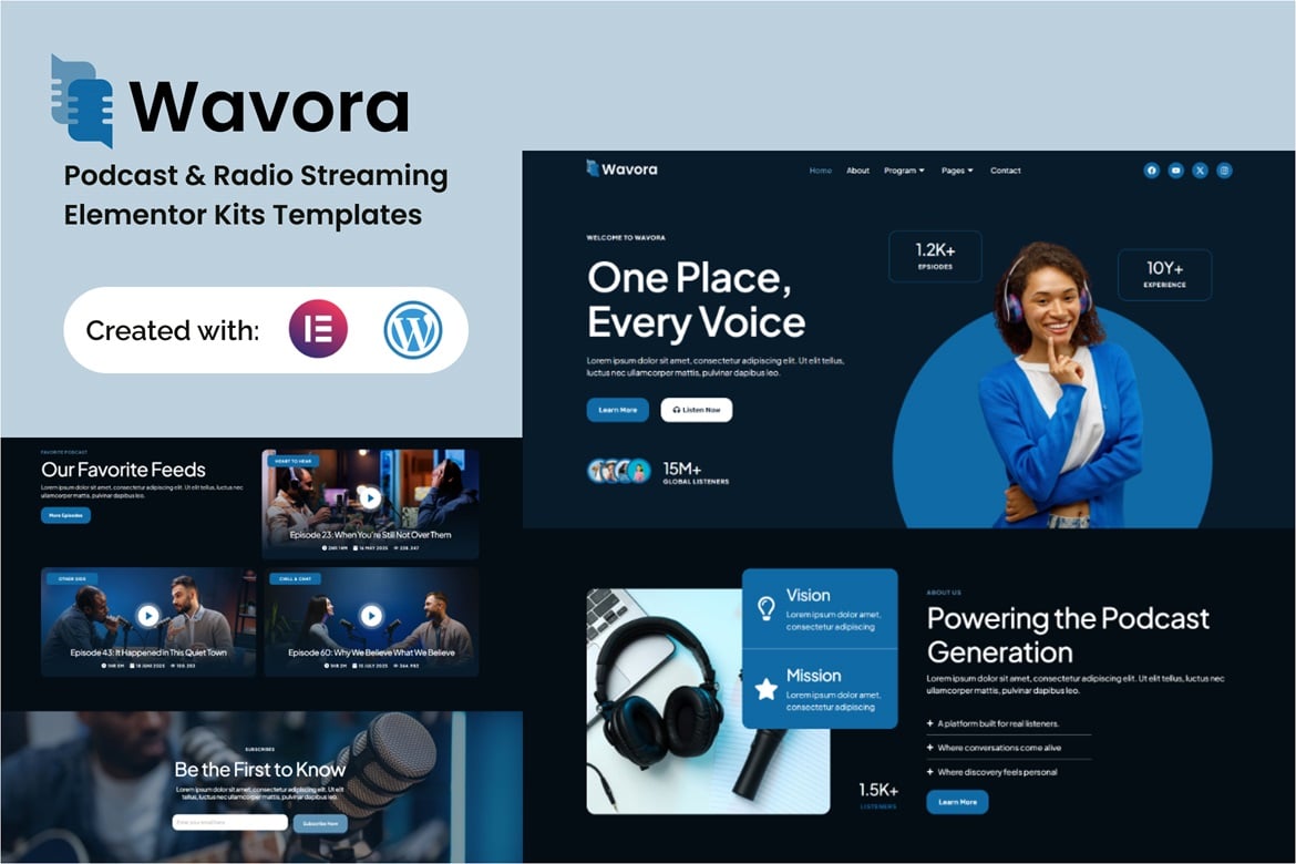 Download Wavora - Podcast & Radio Streaming Elementor Template Kit