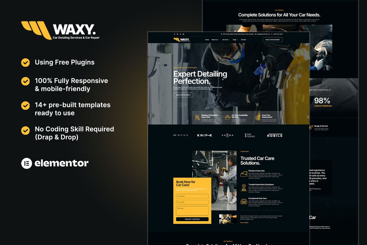 Download Waxy - Car Detailing Service & Car Repair Elementor Template Kit