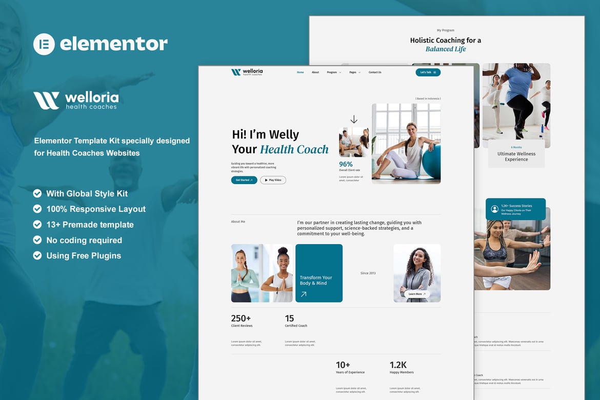 Download Welloria - Health Coaches Elementor Template Kit