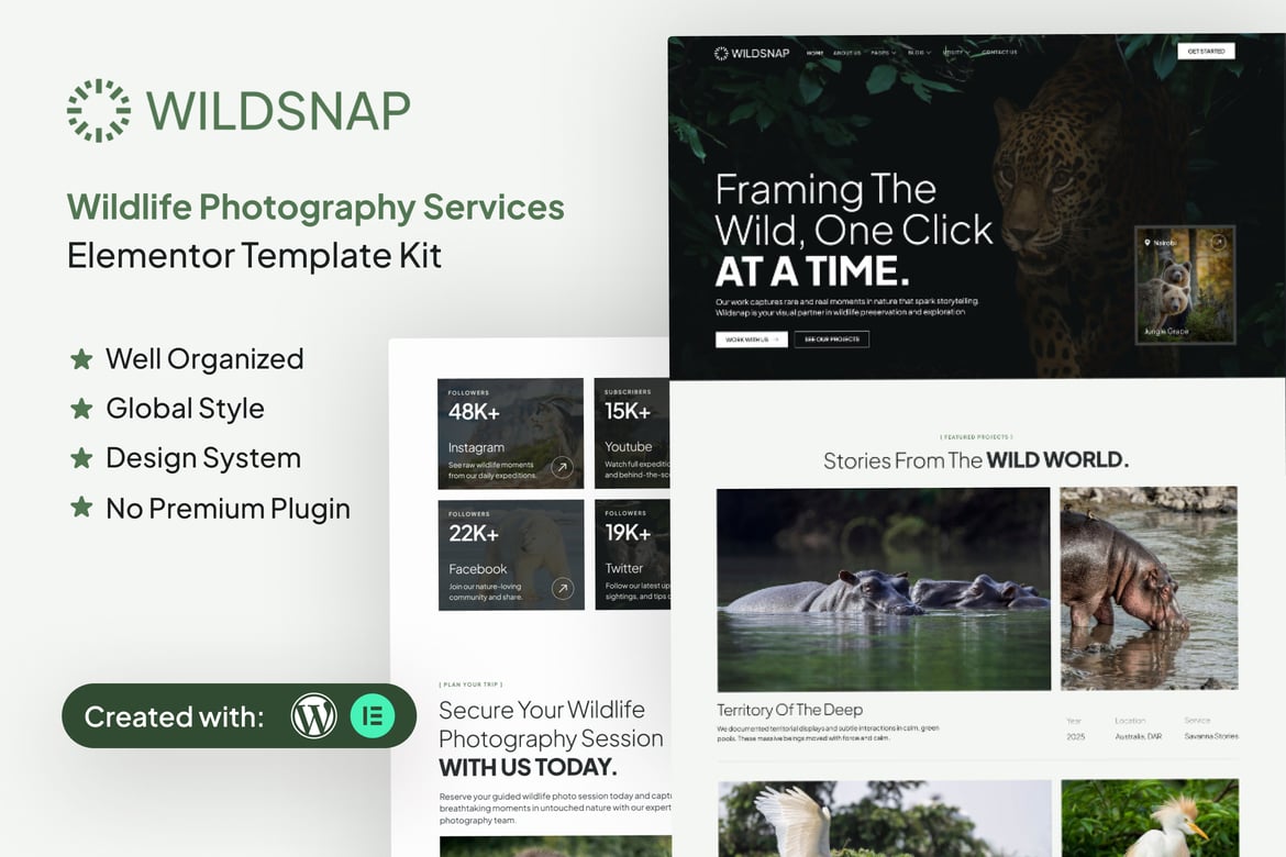 Download Wildsnap - Wildlife Photography Services Elementor Template Kit