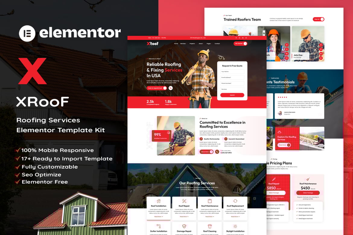Download XRoof - Roofing Services Elementor Template Kit