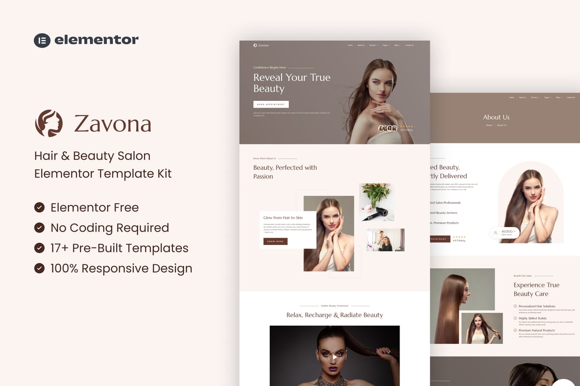 Download Zavona - Hair & Beauty Salon Elementor Template Kit