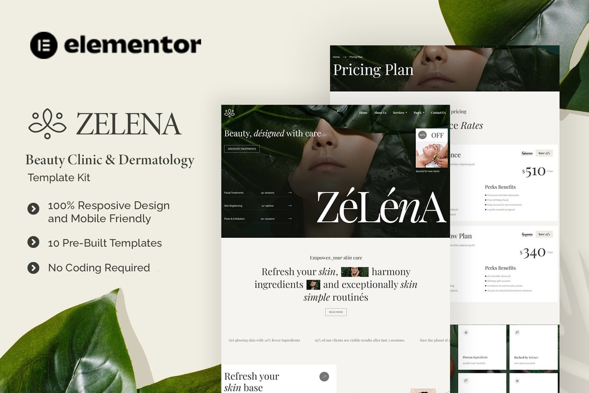 Download Zelena - Beauty Clinic & Dermatology Elementor Template Kit